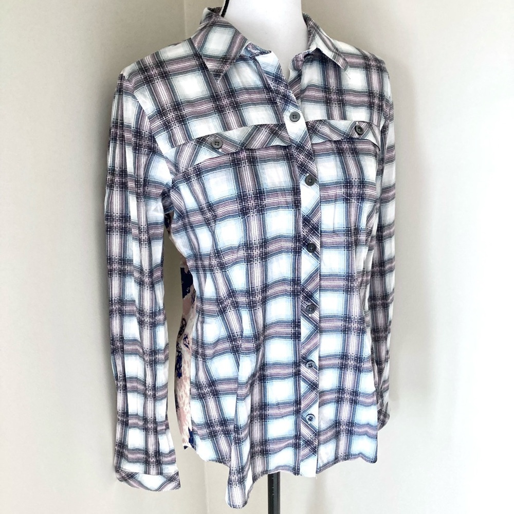 Cabi Floral Festival Plaid Button Down Top Size M - Picture 6 of 10